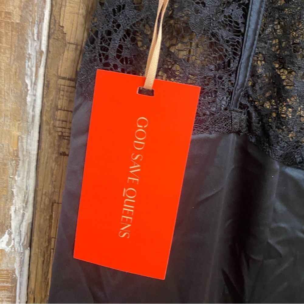 God Save Queens Cristina Black Lace Skirt midi sheer lingerie satin Revolve XS - Picture 9 of 12